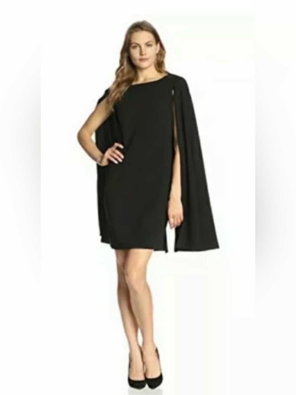 HAODUOYI Black Cape-Sleeve Mini Dress